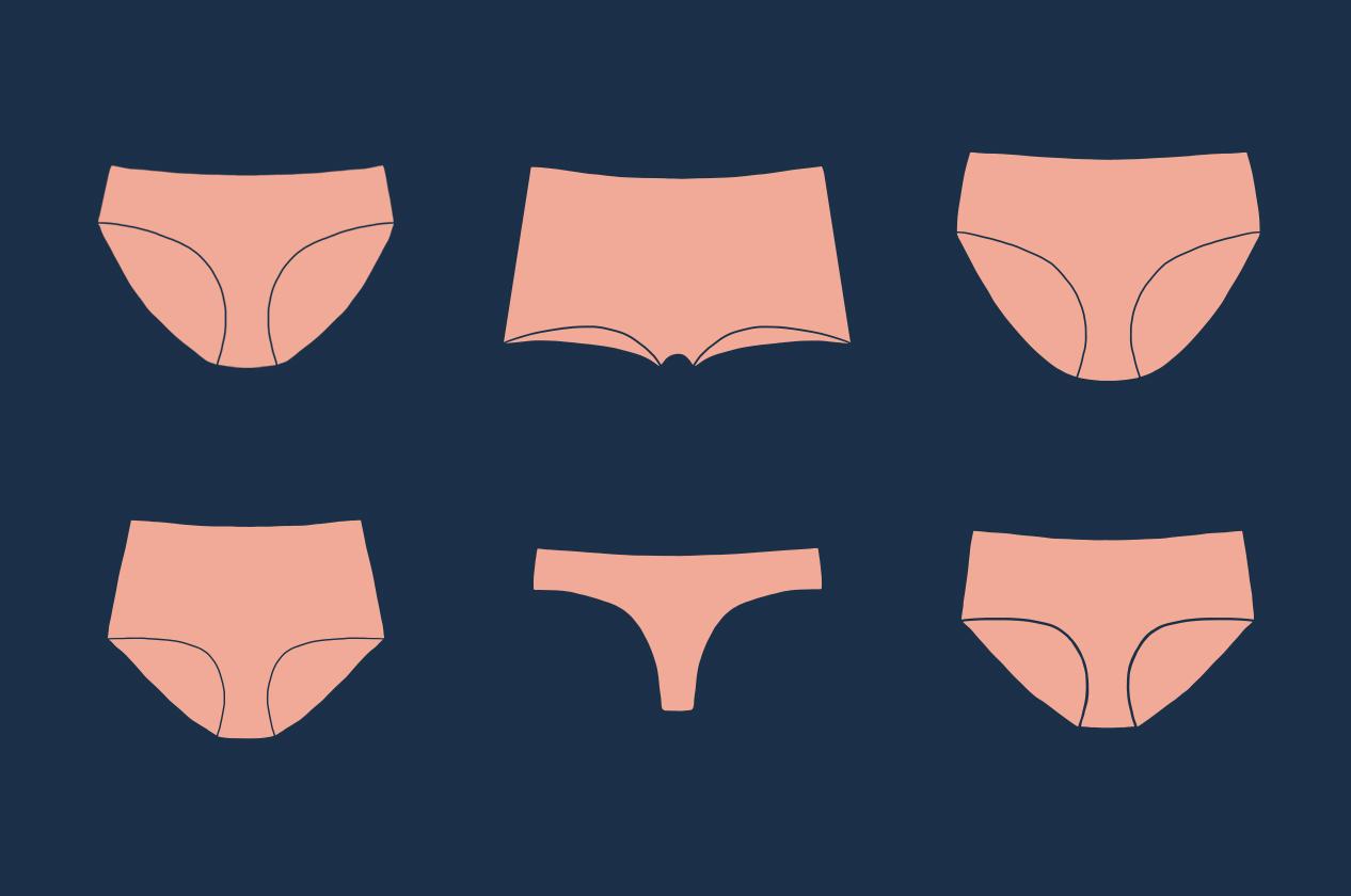 Female underwear, panties, bikini different types in thin line