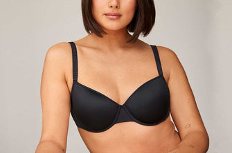 Model wearing black t-shirt bra