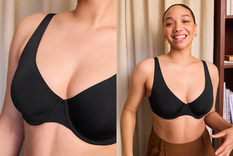 Woman wearing an unlined bra.