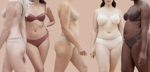 Different women of sizes and colors modeling ThirdLove bras and underwear.