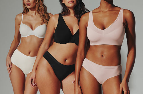 Women wearing a supportive bra designed to lift and shape relaxed breasts