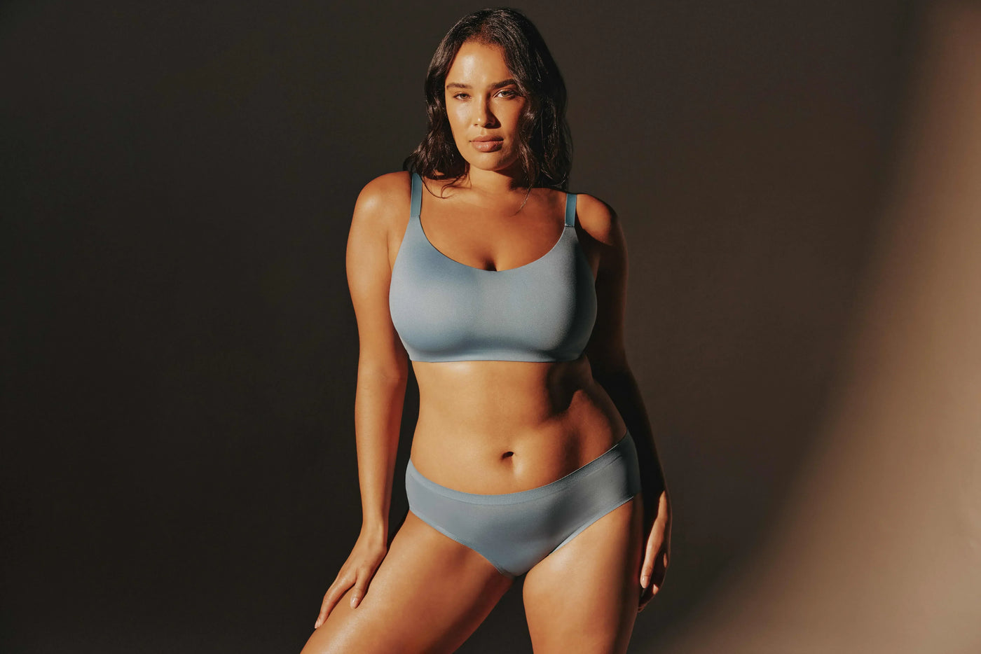 Woman wearing a supportive Thirdlove wireless bra, demonstrating comfortable lift and everyday support without an underwire.