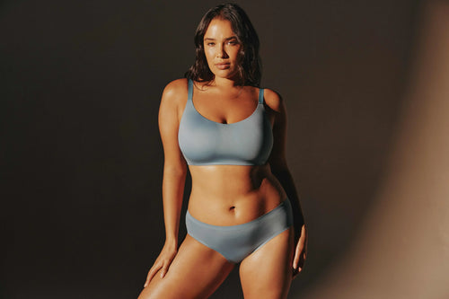 Woman wearing a supportive Thirdlove wireless bra, demonstrating comfortable lift and everyday support without an underwire.