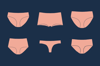Illustration of ThirdLove underwear styles including thong underwear, bikini panties, cheekies underwear, hipster underwear, high waist underwear, mid-rise underwear, and boyshort underwear.