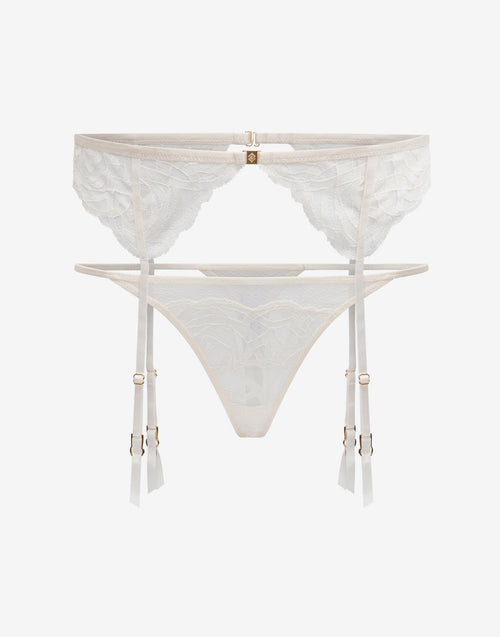 Rose Lace Thong & Garter Set, Sea Salt - Thirdlove - 86.2% nylon/13.8% Spandex