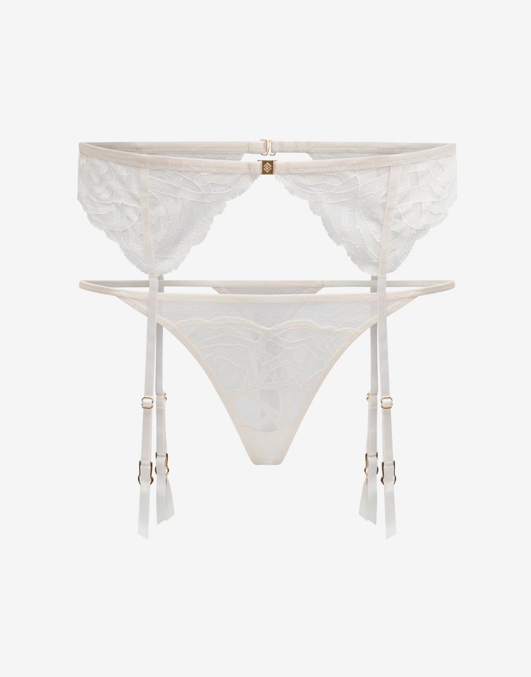Rose Lace Thong & Garter Set, Sea Salt - Thirdlove - 86.2% nylon/13.8% Spandex