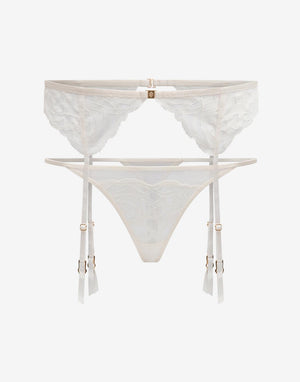 Rose Lace Thong & Garter Set, Sea Salt - Thirdlove - 86.2% nylon/13.8% Spandex
