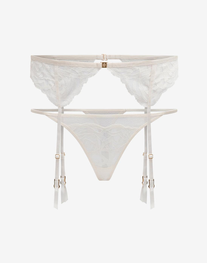 Rose Lace Thong & Garter Set, Sea Salt - Thirdlove - 86.2% nylon/13.8% Spandex