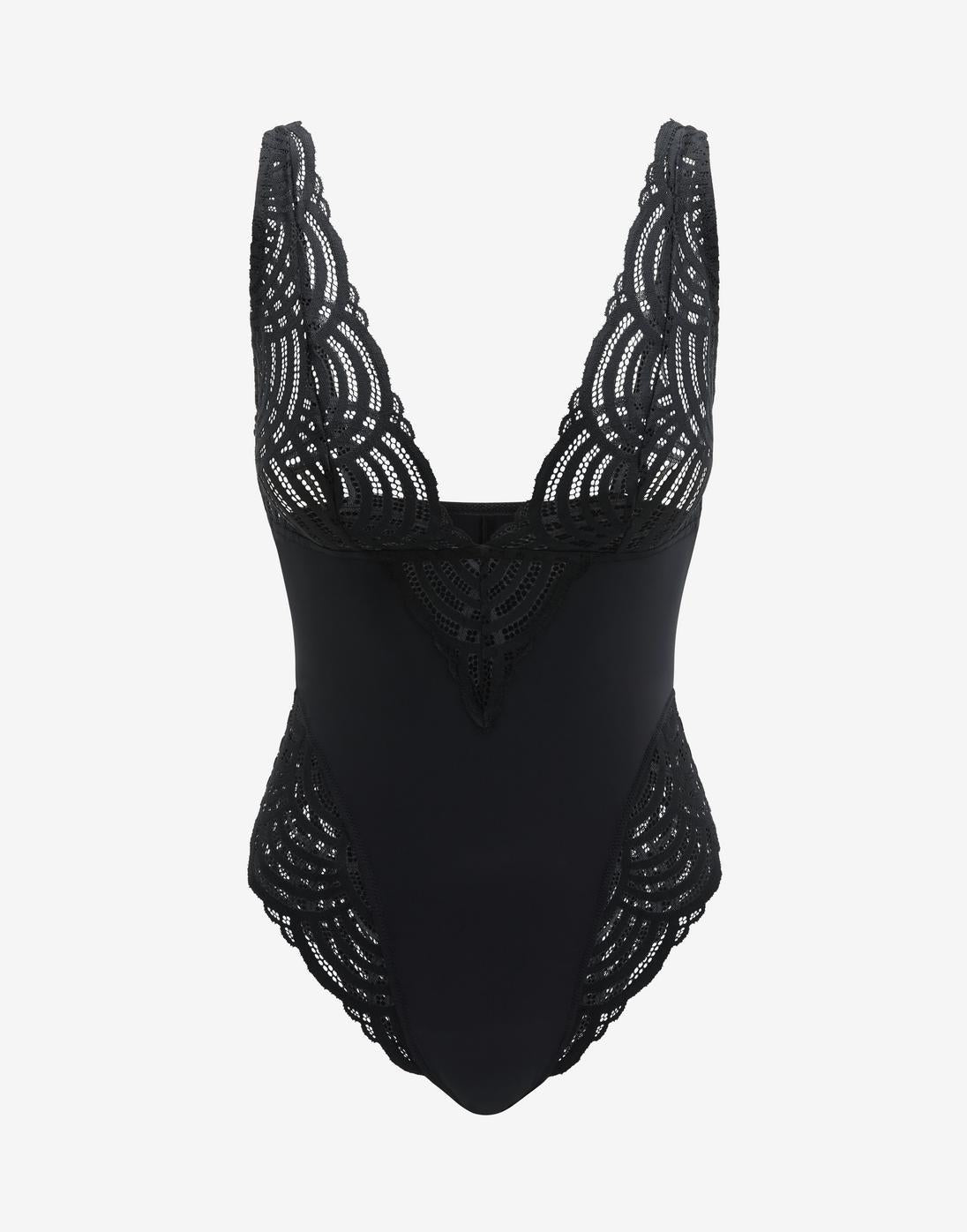 Deco Lace Unlined Bodysuit - Black - Nylon/Spandex -Thirdlove