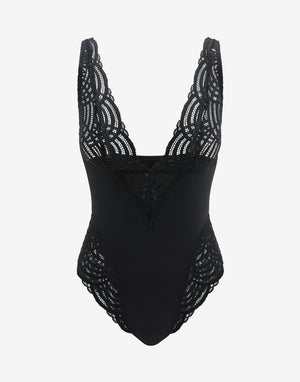 Deco Lace Unlined Bodysuit - Black - Nylon/Spandex -Thirdlove