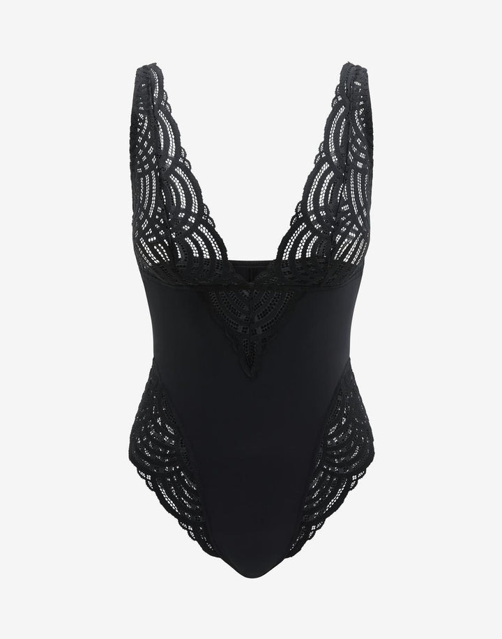 Deco Lace Unlined Bodysuit - Black - Nylon/Spandex -Thirdlove