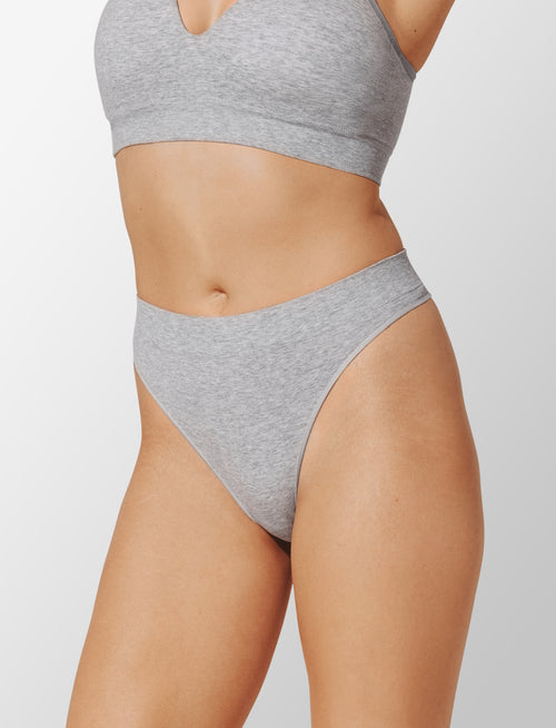 Seamless Cloud Cotton Thong - Heather Grey - Nylon/spandex - ThirdLove,modelMMM