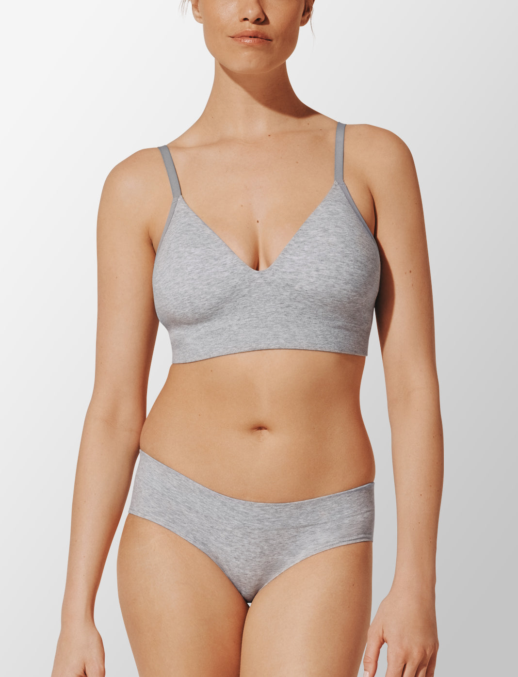 Seamless Cloud Cotton Wireless Bra, Heather Gray - Thirdlove - Nylon/Spandex,modelMMM