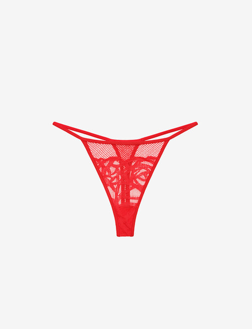 Rose Lace Thong & Garter Set, Red - Thirdlove - 86.2% nylon/13.8% Spandex