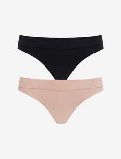 Seamless Cloud Cotton Thong - Black & Rose Dust - Nylon/spandex - ThirdLove