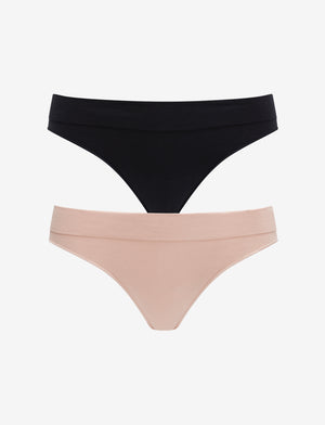 Seamless Cloud Cotton Thong - Black & Rose Dust - Nylon/spandex - ThirdLove