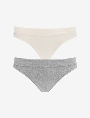 Seamless Cloud Cotton Thong - Sea Salt & Heather Grey - Nylon/spandex - ThirdLove