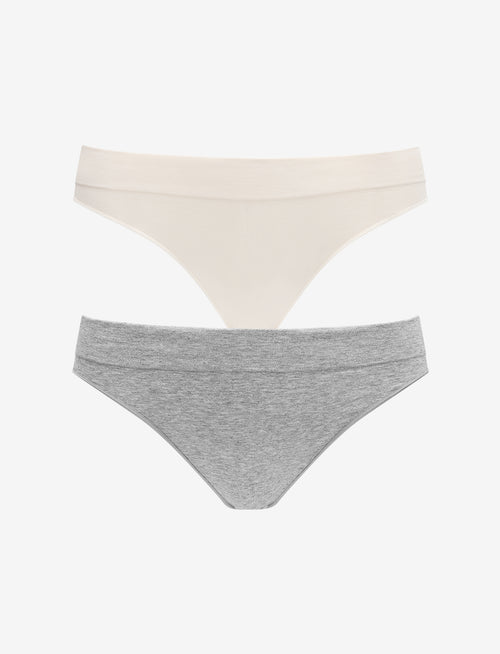 Seamless Cloud Cotton Thong - Sea Salt & Heather Grey - Nylon/spandex - ThirdLove