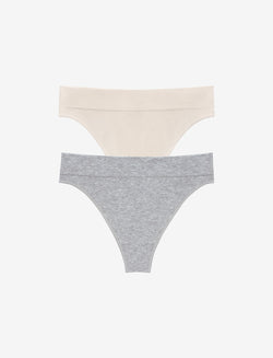 Seamless Cloud Cotton Thong - Sea Salt & Heather Grey - Nylon/spandex - ThirdLove